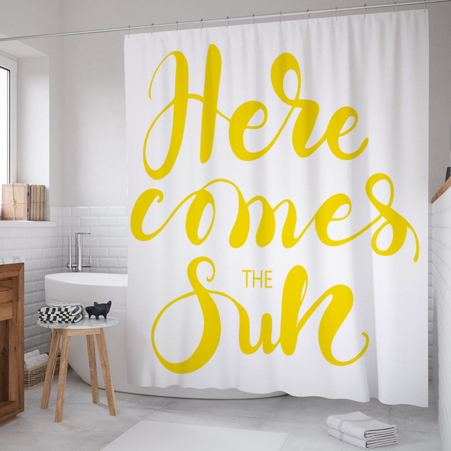 

Штора для ванной JoyArty "Солнечная надпись" из сатена, 180х200 см с крючками, Белый, Солнечная надпись