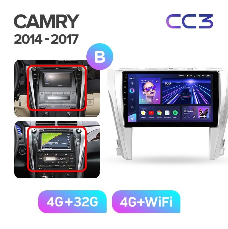 Магнитола TEYES TOYOTA CAMRY 55 2014 - 2017 г комплектация B CC3 432ГБ 3389000₽