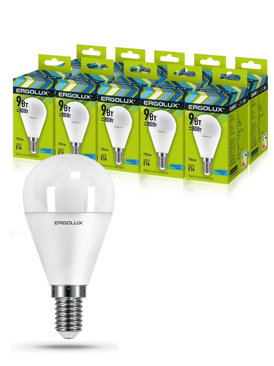 

Набор лампочек Ergolux LED 9W 4500K E14 10-13174, LED/G/9W/10