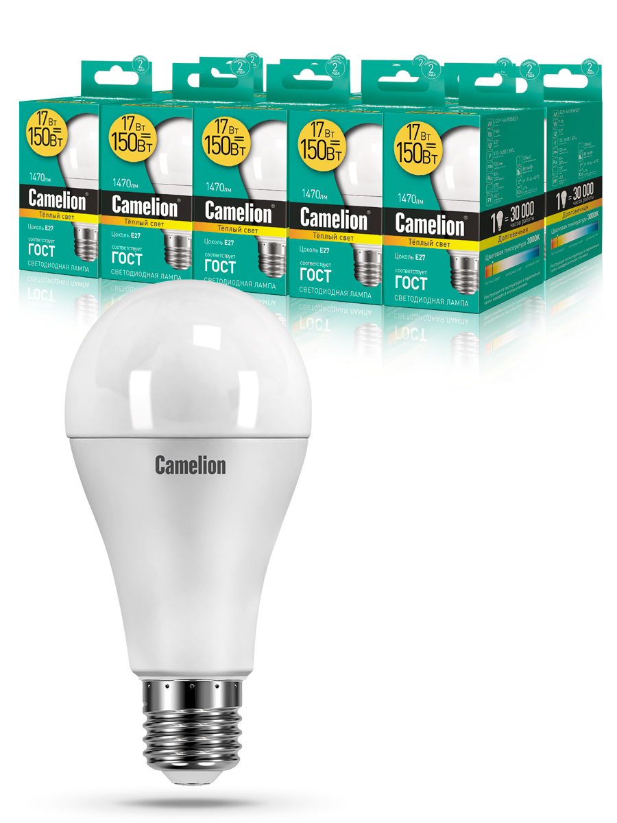 

Набор из 10 светодиодных лампочек Camelion LED 17W 3000K E27 10-12308 Camelion, LED/C/A60/17W/10