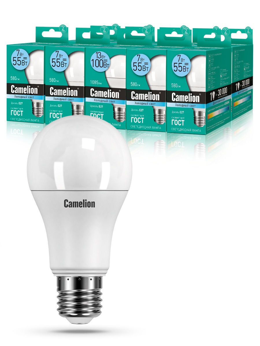 

Набор из 10 светодиодных лампочек Camelion LED 7W 4500K E27 10-11254 Camelion, LED/C/A60/10