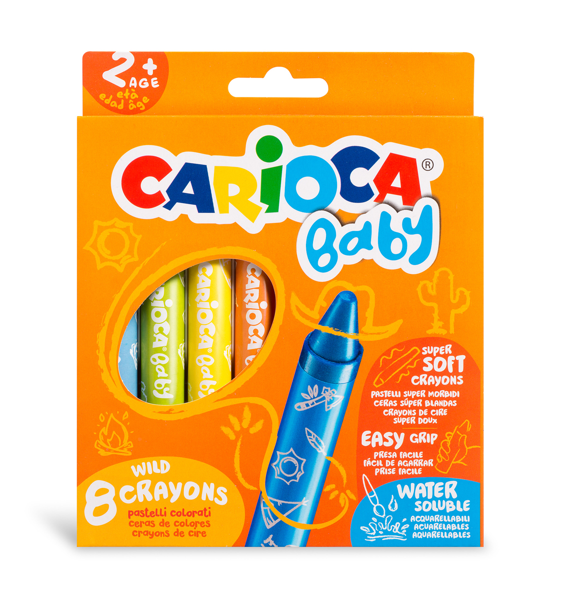 Набор восковых мелков 8 цветов Carioca Baby Wild Crayons 42892