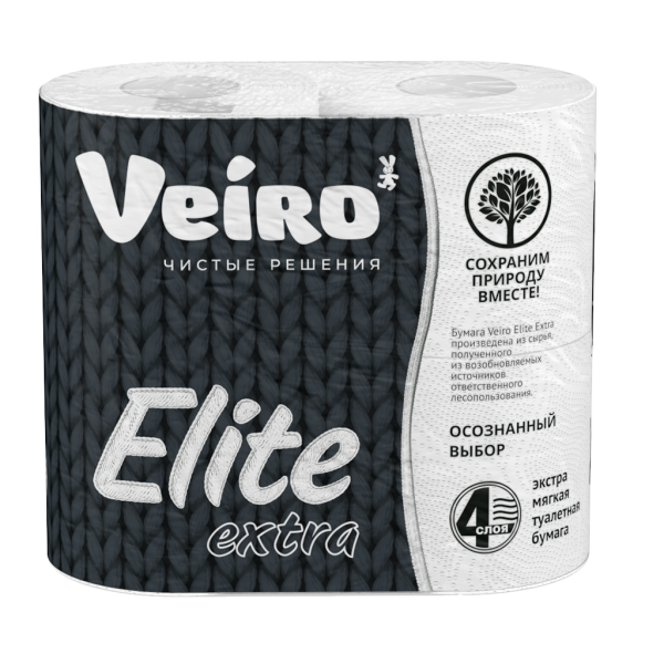 Бумага туалетная Veiro Elite Extra 4-х слойная 4 рулона в упаковке тесьма ширина 1 5 см в рулоне 10 метров серебро