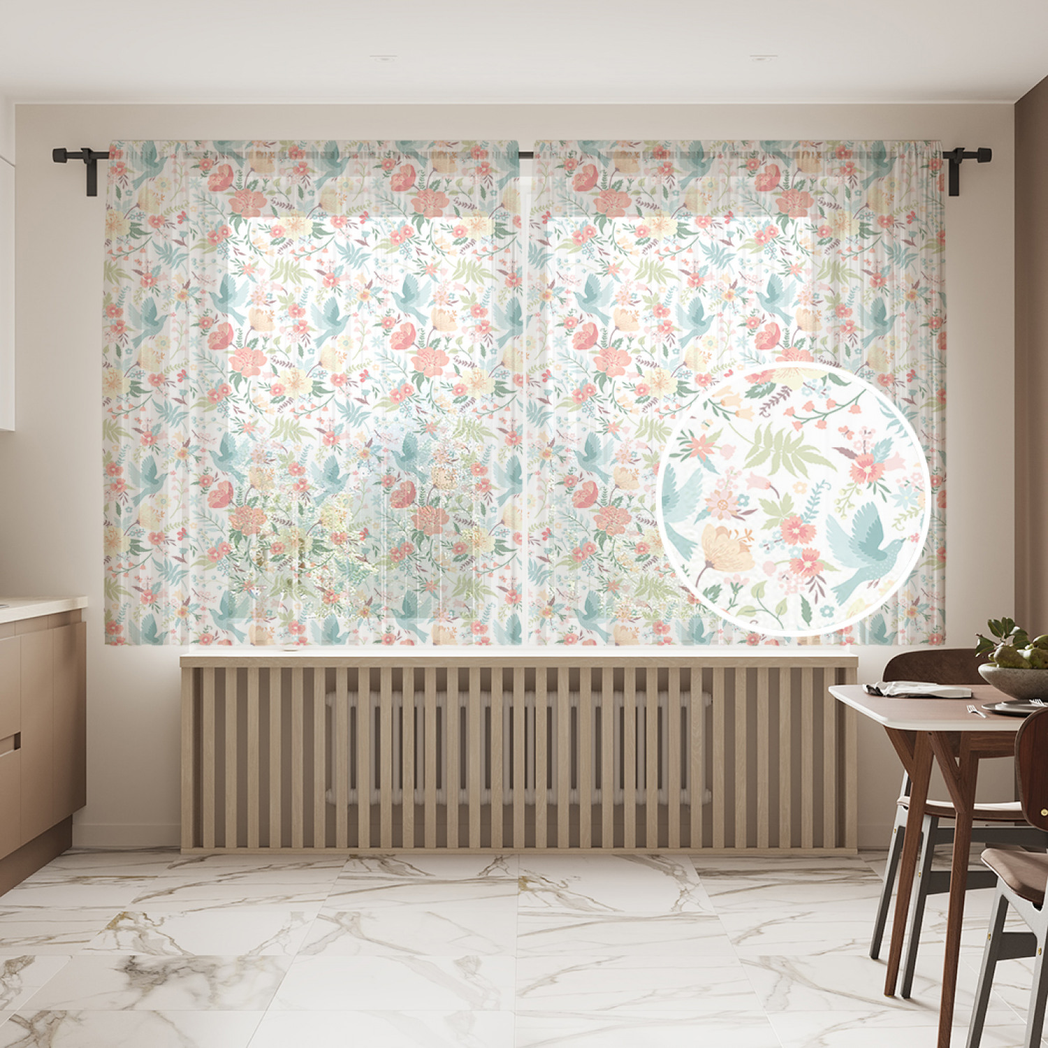 

Фототюль JoyArty "Птицы в цветущей флоре" 145x180см, 2 полотна, лента, 50 крючков, Птицы в цветущей флоре