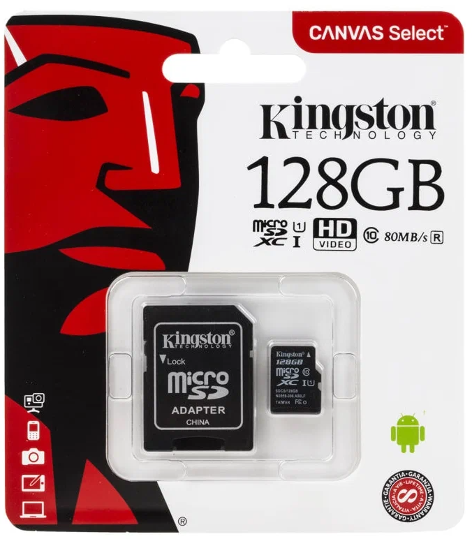 

Карта памяти MicroSD 128 Гб с адаптером, черный, MicroSD128Gb