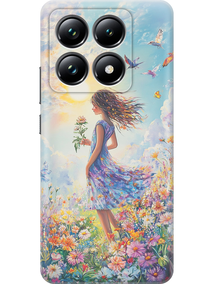 

Силиконовый чехол на Xiaomi 14T Pro с принтом "Девочка в поле цветов", Прозрачный;зеленый;розовый;синий;желтый, 785979023