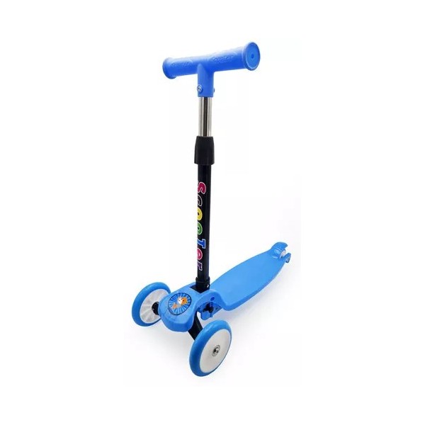 фото Самокат funky toys 3-колесный, складной, с регулируемой ручкой, свет, 72 см, s+s, голубой