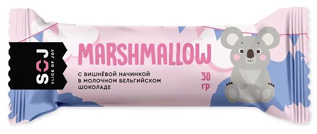 фото Батончик soj 2022 marshmallow с вишневой начинкой в молочном шоколаде 30 г