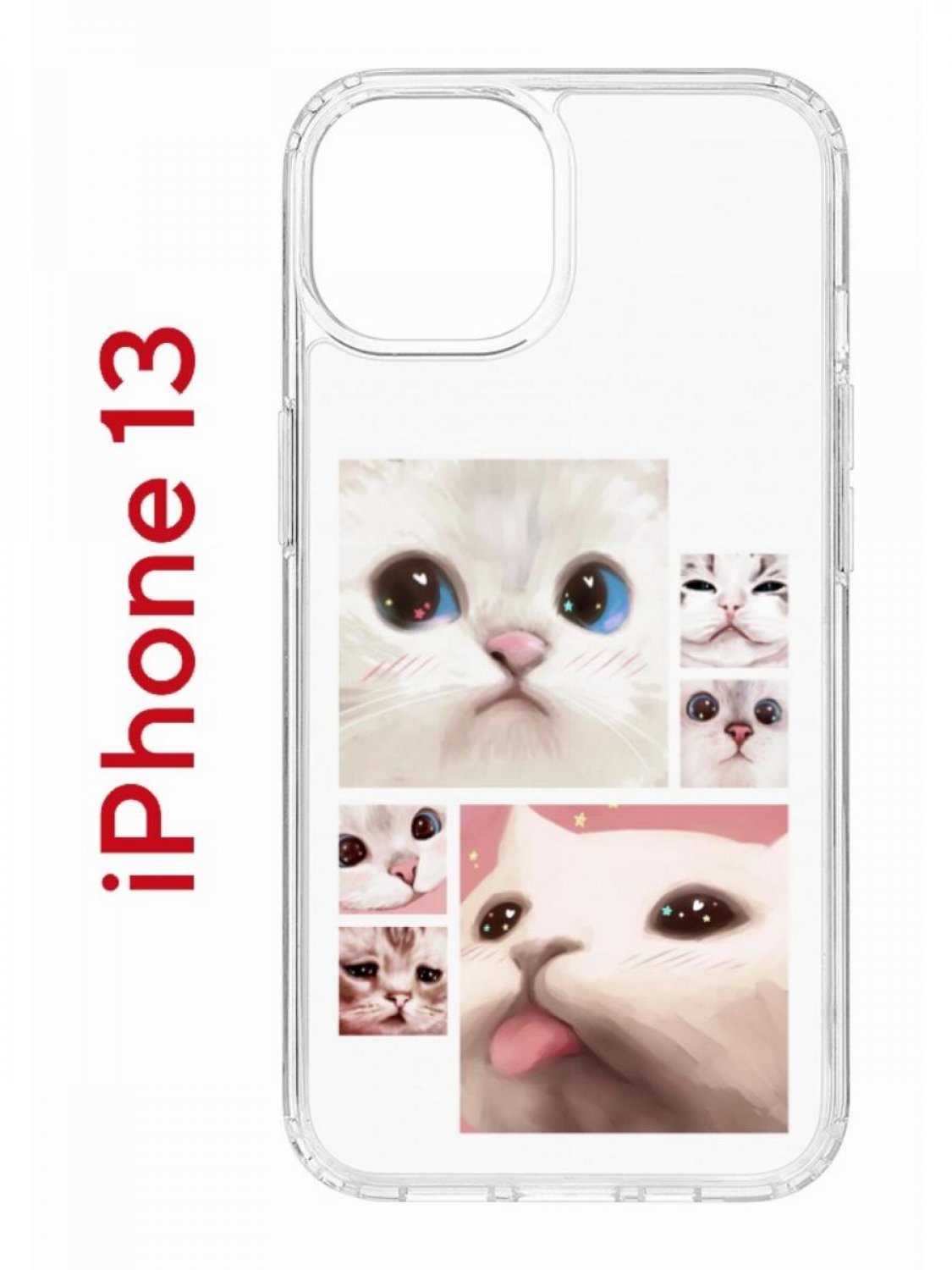 

Чехол на iPhone 13 с принтом Kruche Print Коты, бампер с защитой камеры, Прозрачный;белый;розовый;коричневый, Айфон 13