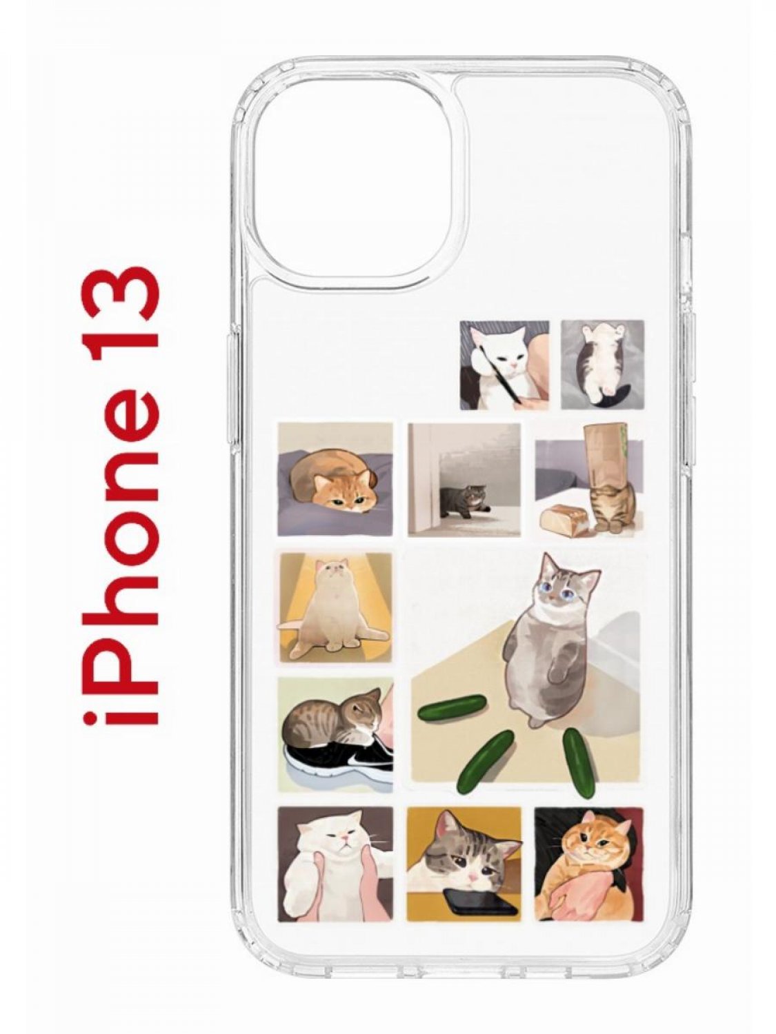 Чехол на iPhone 13 с принтом Kruche Print Коты-Мемы, бампер с защитой камеры