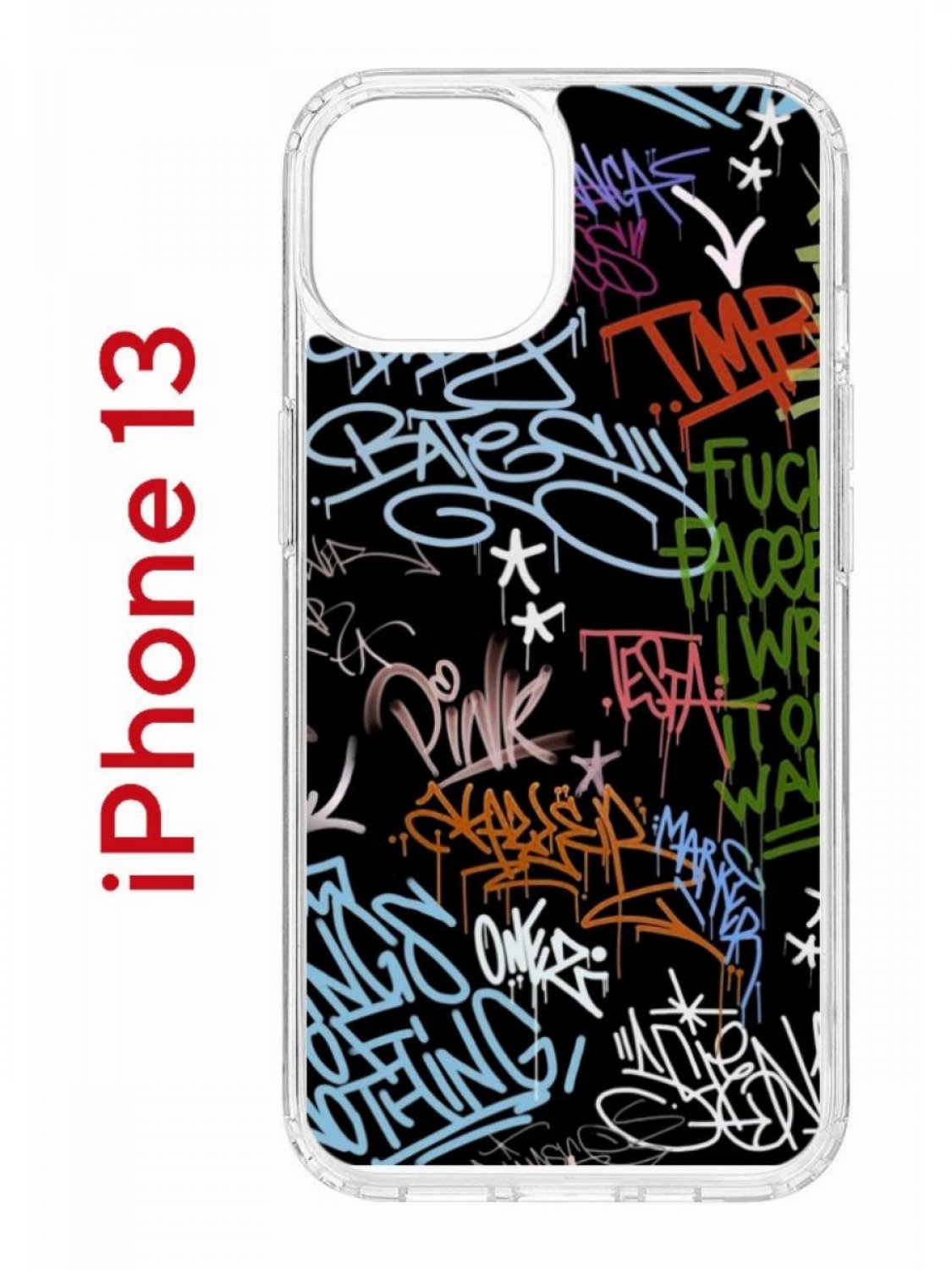 

Чехол на iPhone 13 с принтом Kruche Print Граффити, бампер с защитой камеры, Прозрачный;черный;зеленый;голубой, Айфон 13