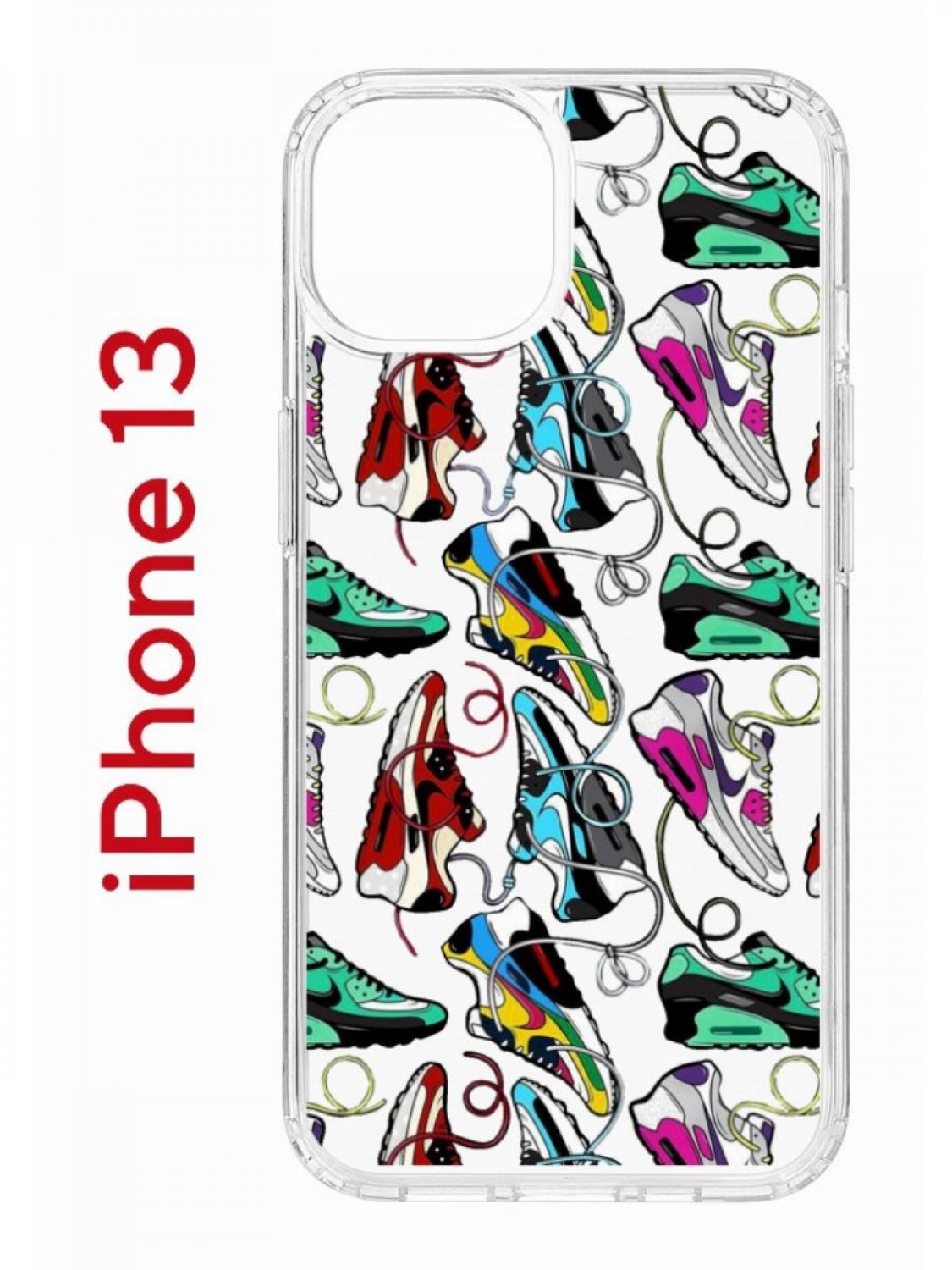 

Чехол на iPhone 13 с принтом Kruche Print Кроссы Nike Air Max, бампер с защитой камеры, Прозрачный;зеленый;красный;синий, Айфон 13