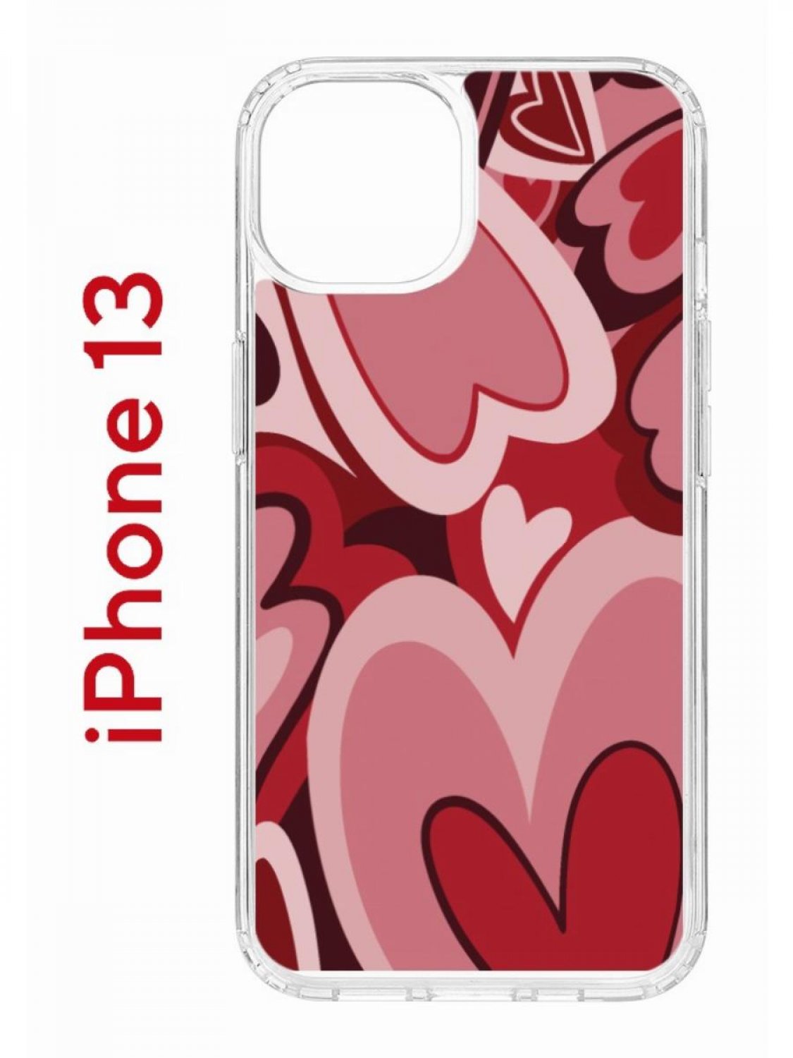 

Чехол на iPhone 13 с принтом Kruche Print Сердечки, бампер с защитой камеры, Прозрачный;красный;бордовый;коричневый, Айфон 13