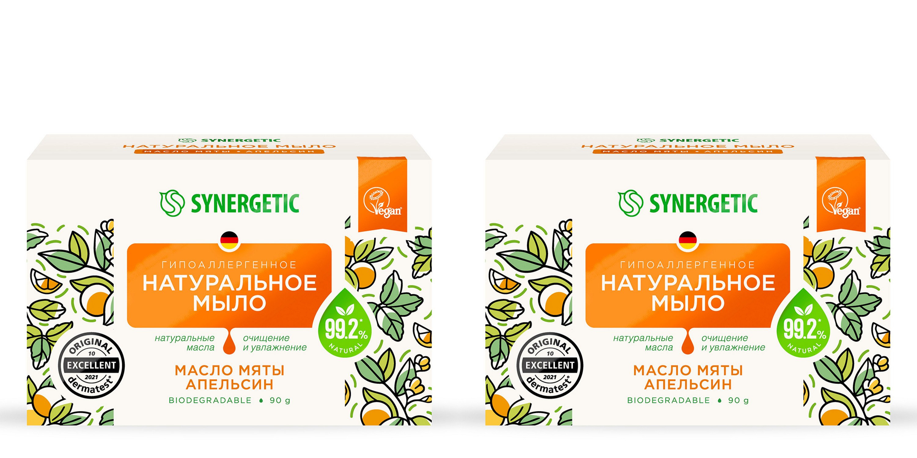 Туалетное мыло Synergetic Масло мяты и апельсин 90 г 2 шт synergetic натуральное туалетное мыло эвкалипт и шалфей 90