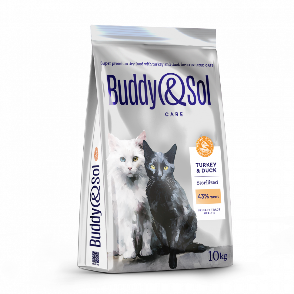 Сухой корм для кошек Buddy&Sol CARE STERILIZED, с индейкой и уткой, 10 кг