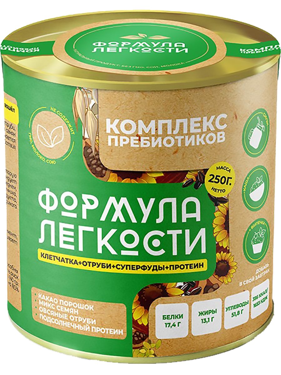 фото Комплекс пребиотиков "овсяные отруби + микс семян + протеин + какао порошок", 250 г формула легкости
