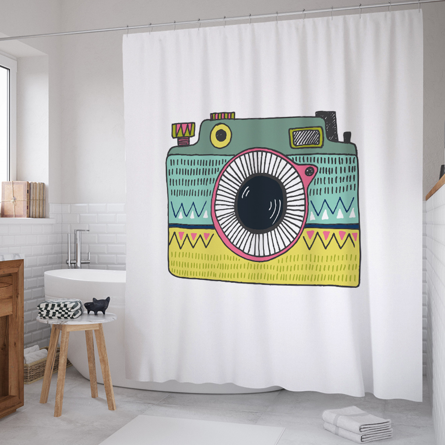 

Штора для ванной JoyArty "Ностальгическая фотокамера" из сатена, 180х200 см с крючками, Белый, Ностальгическая фотокамера