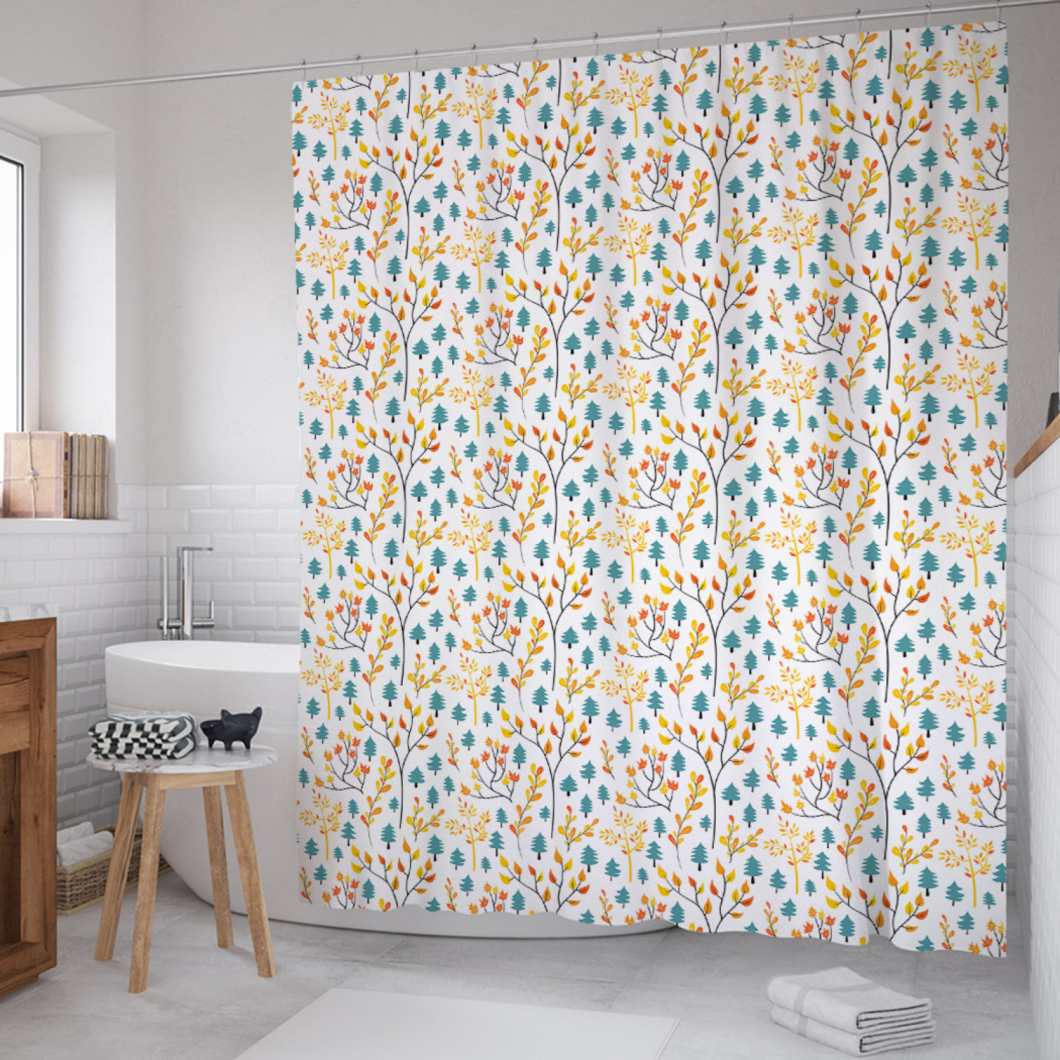 

Штора для ванной JoyArty "Каракули опавшей листвы" из сатена, 180х200 см с крючками, Голубой, Каракули опавшей листвы