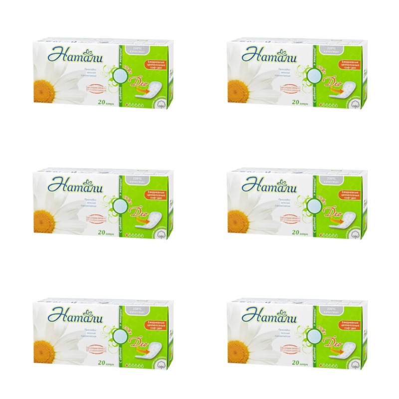 

Прокладки женские Натали Deo Soft ежедневные, 6 упаковок по 20 шт, Белый