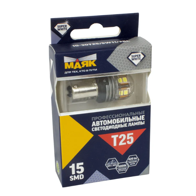 

ЛАМПА 1-КОНТ. 12V PY21W S25 15 SMD СО СМЕЩЕН. ЦОК.