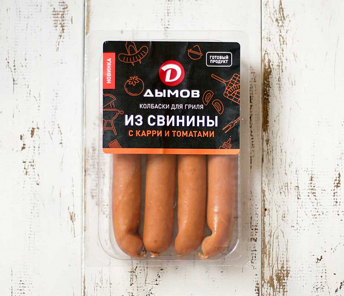 

Колбаски Дымов Для гриля из свинины с карри и помидорами полукопченые 260 г
