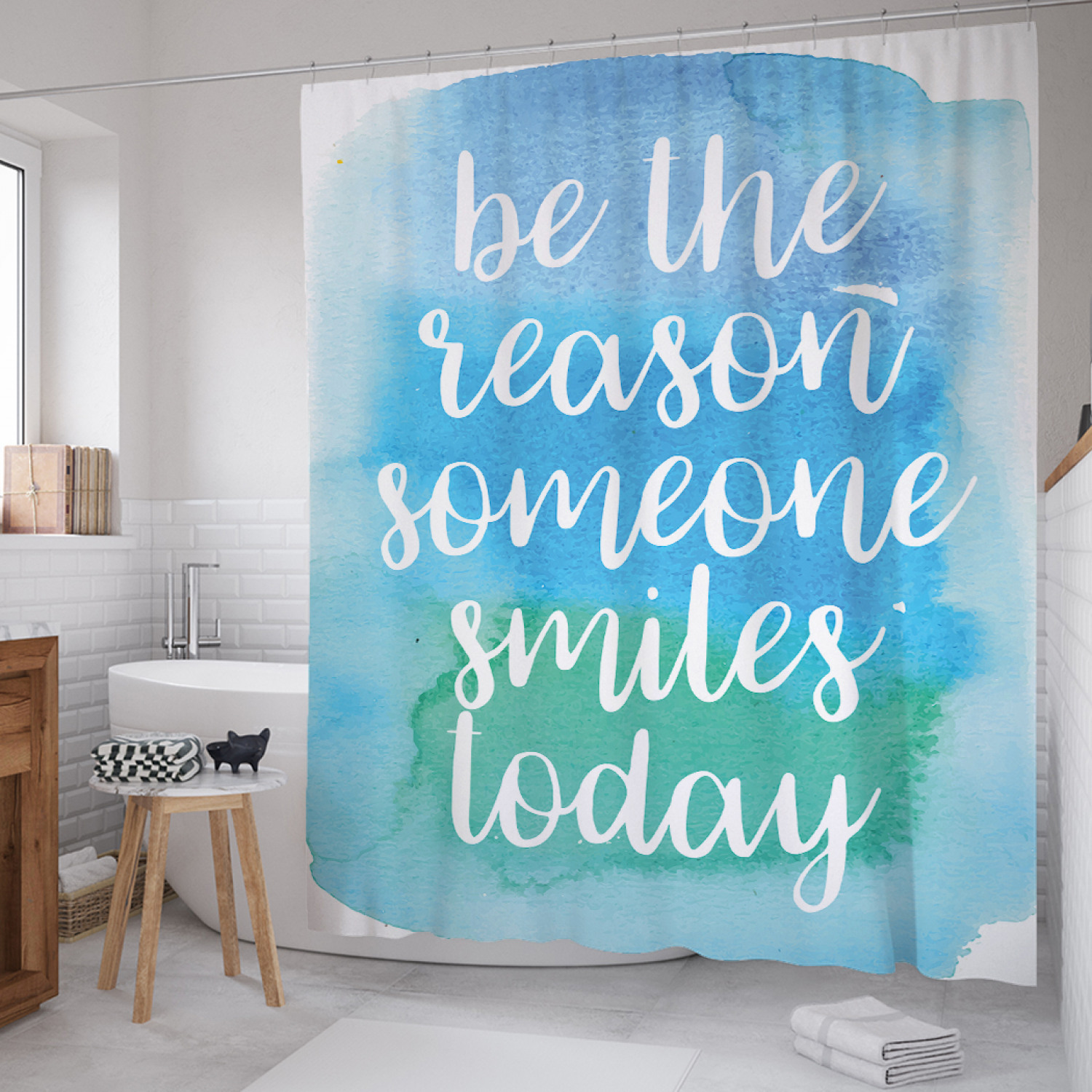 

Штора для ванной JoyArty "Причина улыбнуться сегодня" из сатена, 180х200 см с крючками, Голубой, Причина улыбнуться сегодня