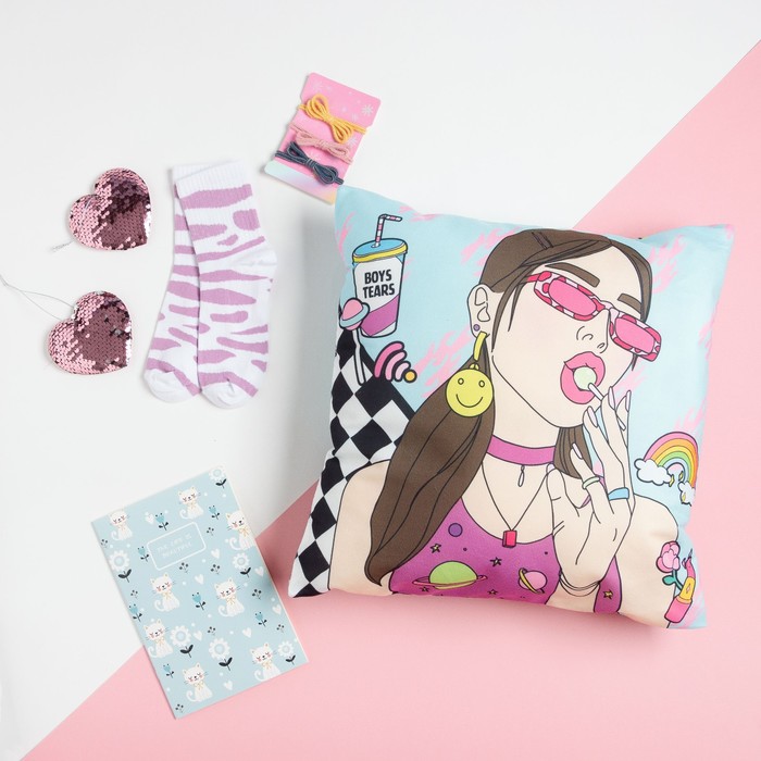 

Подарочный набор Этель Girl power подушка-секрет, 40х40 см и аксессуары, "Girl power" подушка-секрет, 40х40 см и аксессуары