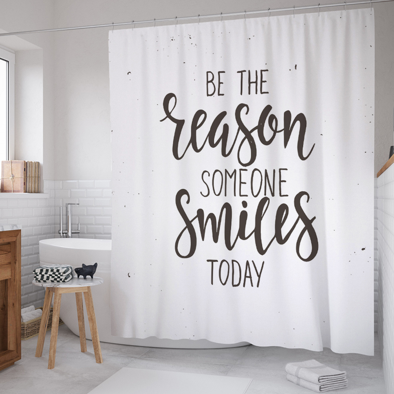

Штора для ванной JoyArty "Улыбайся каждый день" из сатена, 180х200 см с крючками, Белый, Улыбайся каждый день