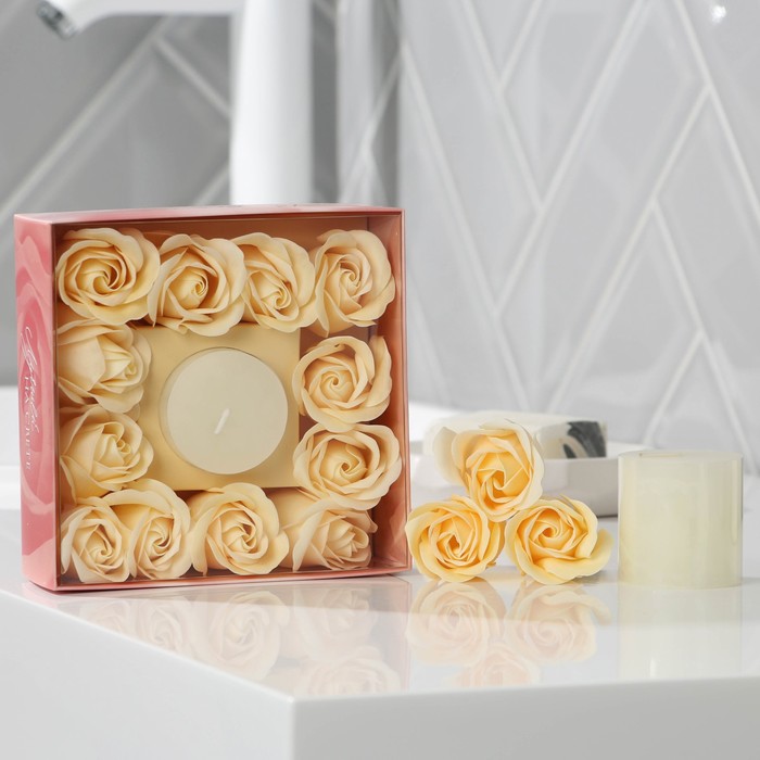 Подарочный набор Чистое счастье Лучшей на свете, мыльные розы 12 шт, свеча