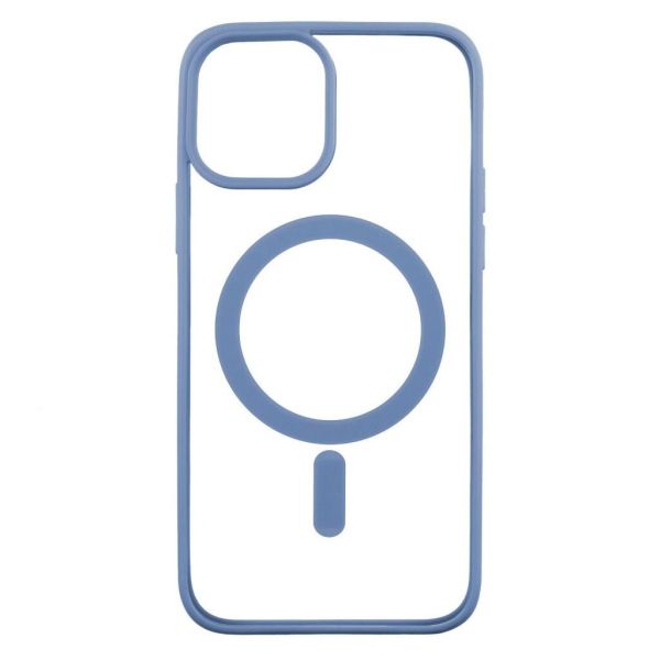 

Накладка силикон MagSafe для iPhone 15 Pro Max прозрачный с синей окантовкой