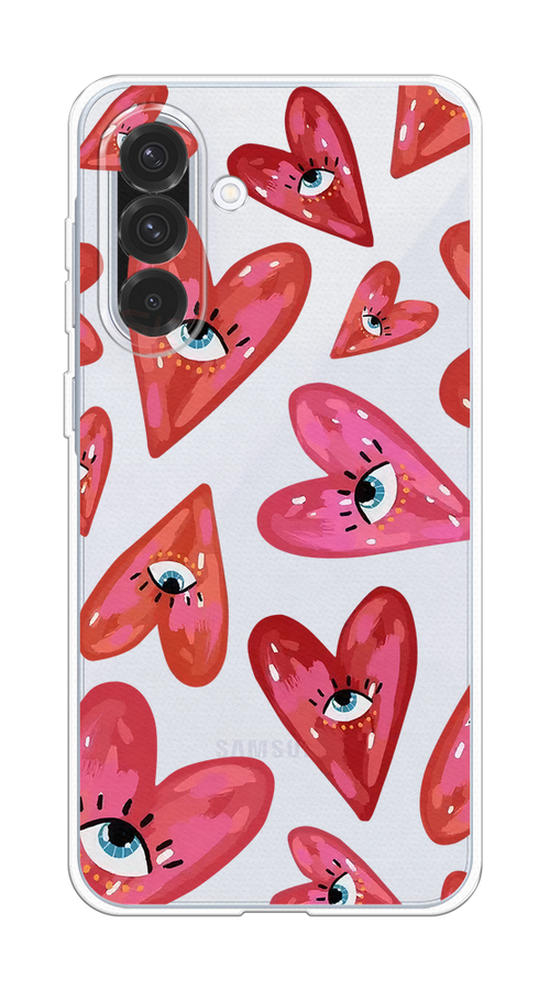 

Чехол на Samsung Galaxy A36 5G "Сердечки с глазами", Коричневый;красный;розовый, 2110650-1