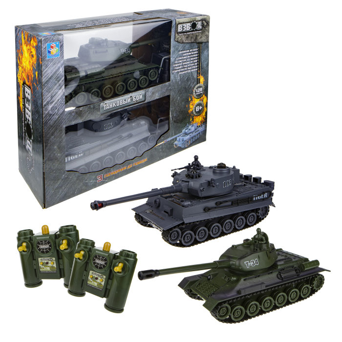 

Танк 1Toy Взвод 2 танка 2,4 ГГц, 35 см, движение во все стороны вращение башни, свет, звук, Серый;хаки