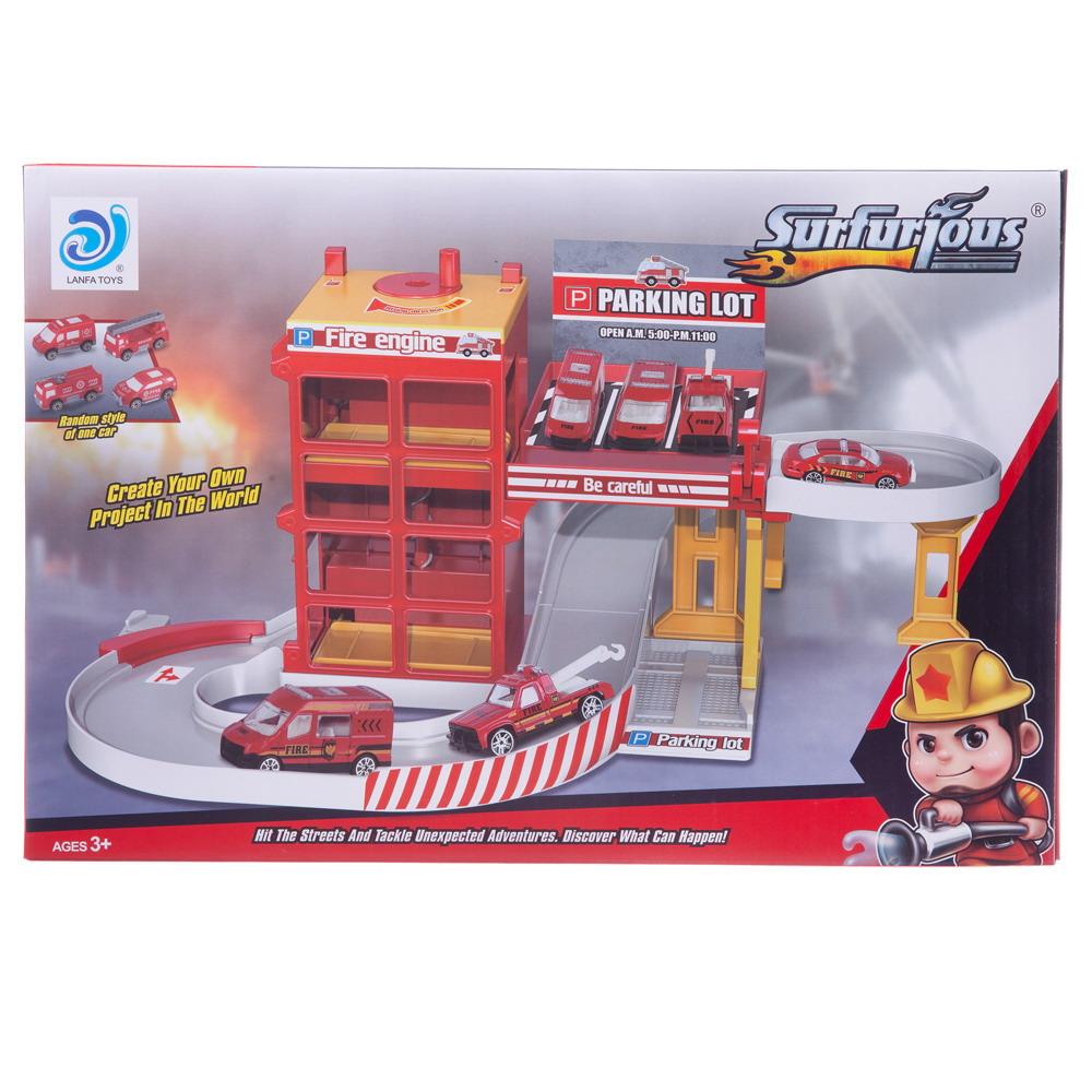 фото Парковка-трек junfa wa-14525 пожарная станция, с лифтом и машинкой junfa toys