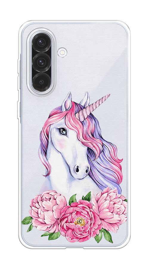 

Чехол на Samsung Galaxy A36 5G "Единорог с пионами", Розовый;белый;зеленый, 2110650-1