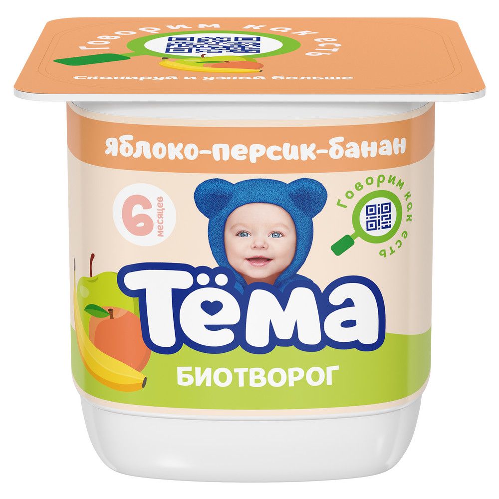 

Биотворог Тёма с яблоком, персиком и бананом, с 6 месяцев, 4%, 95 г