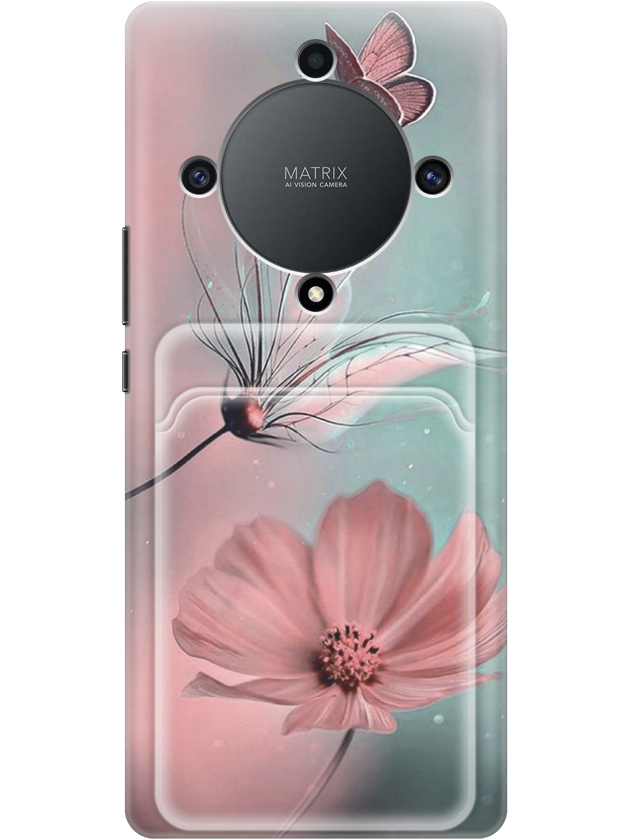 

Силиконовый чехол на Honor X9a / Magic5 Lite с рисунком "Бабочка и цветы", Голубой;розовый;серый, 20011984