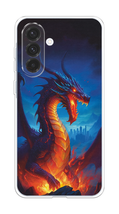 

Чехол на Samsung Galaxy A36 5G "Дракон над лавой", Оранжевый;коричневый;синий, 2110650-1