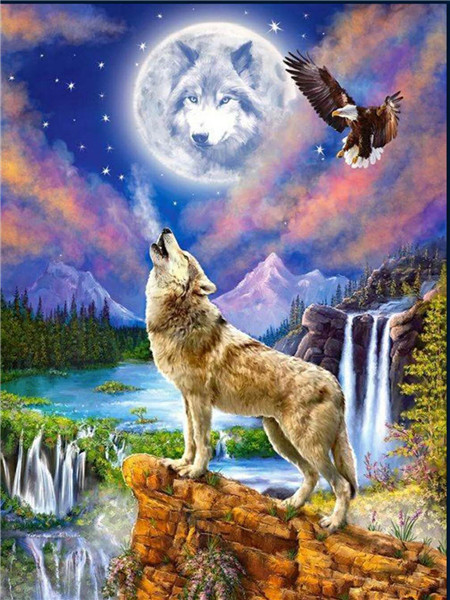 фото Алмазная мозаика стразами ripoma воющий на луну волк 00114253 30х40 см