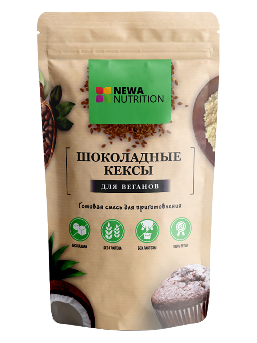 Безглютеновая веганская сухая смесь для кексов Newa Nutrition с шоколадным вкусом, 300 г