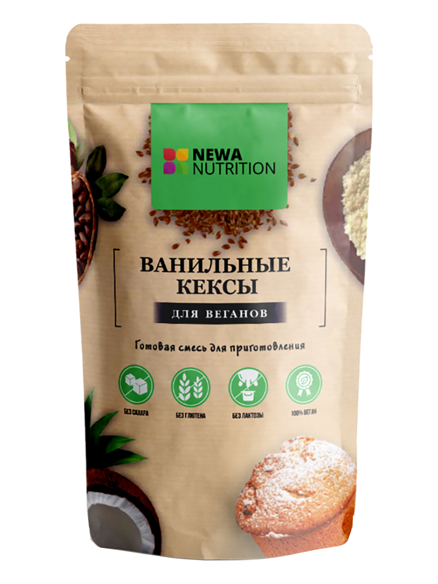 Безглютеновая веганская сухая смесь для кексов Newa Nutrition с ванильным вкусом, 300 г