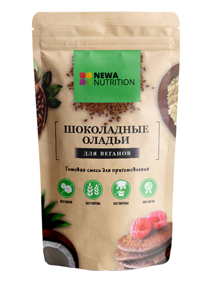 фото Безглютеновая веганская сухая смесь для оладий newa nutrition с шоколадным вкусом, 300 г