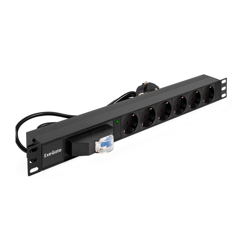 

ExeGate Блок роз ServerPro PDU-19H610 Al-6S-EU2.5CU-1P, 19,1U,ал,6Sch,евро,2.5м,защ перегр