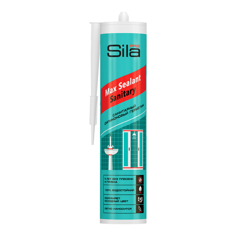 Герметик силиконовый санитарный белый Sila Pro Max Sealant SS2804, 280 мл герметик sila pro max sealant high temp силиконовый термостойкий красный 280 мл