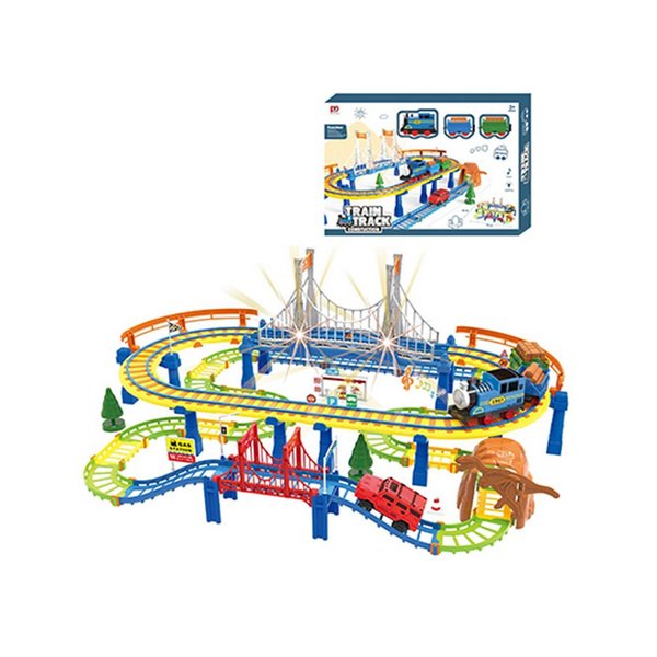 

Железная дорога Наша Игрушка PYO2 261 деталь, мост, поезд, машина, коробка
