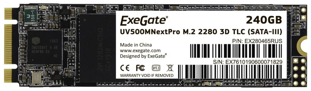 

SSD накопитель ExeGate NextPro M.2 2280 240 ГБ EX280465RUS, NextPro