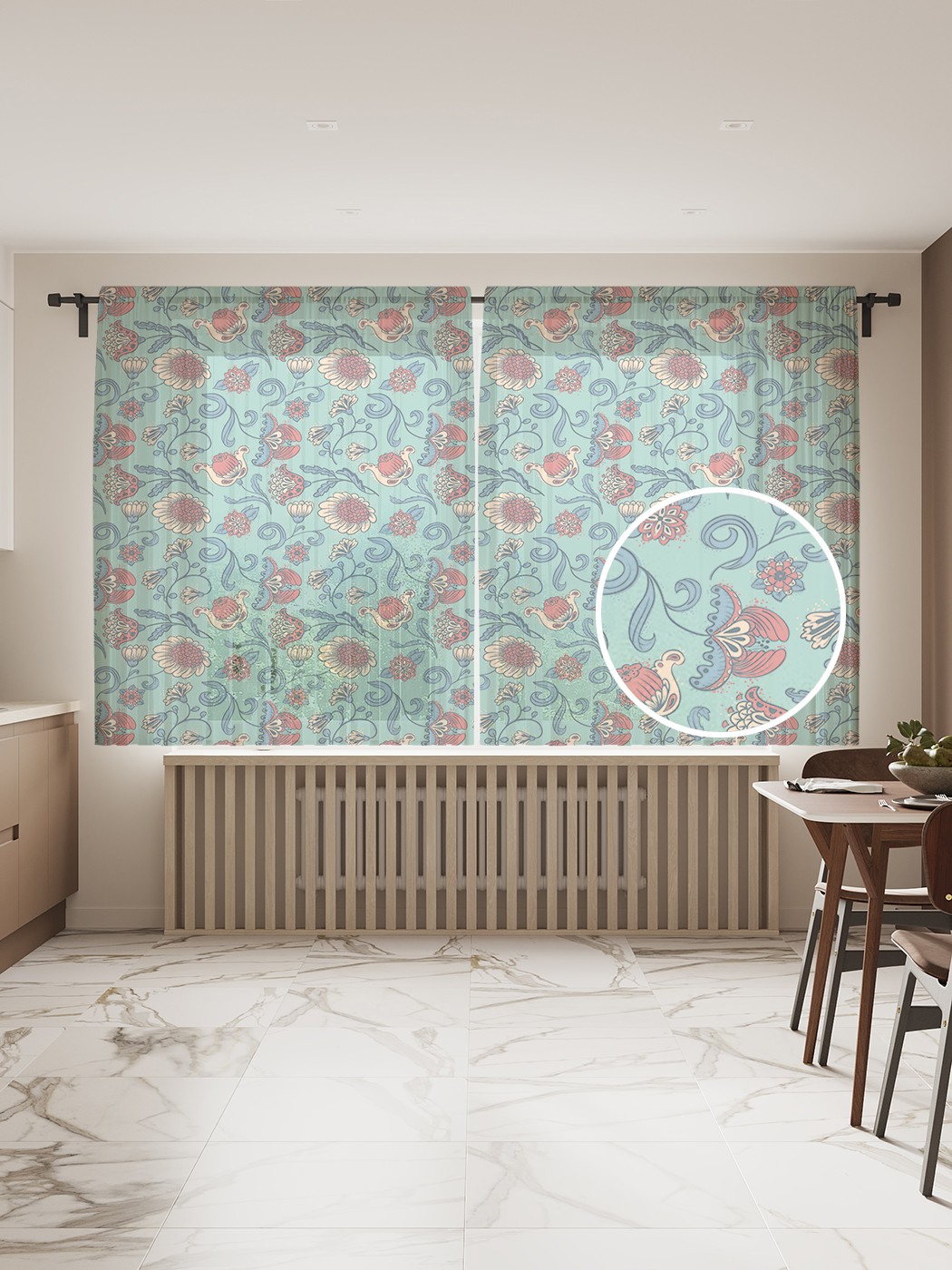 

Фототюль JoyArty "Цветочный фольклор" 145x180см (2 полотна со шторной лентой + 50 крючков), Цветочный фольклор