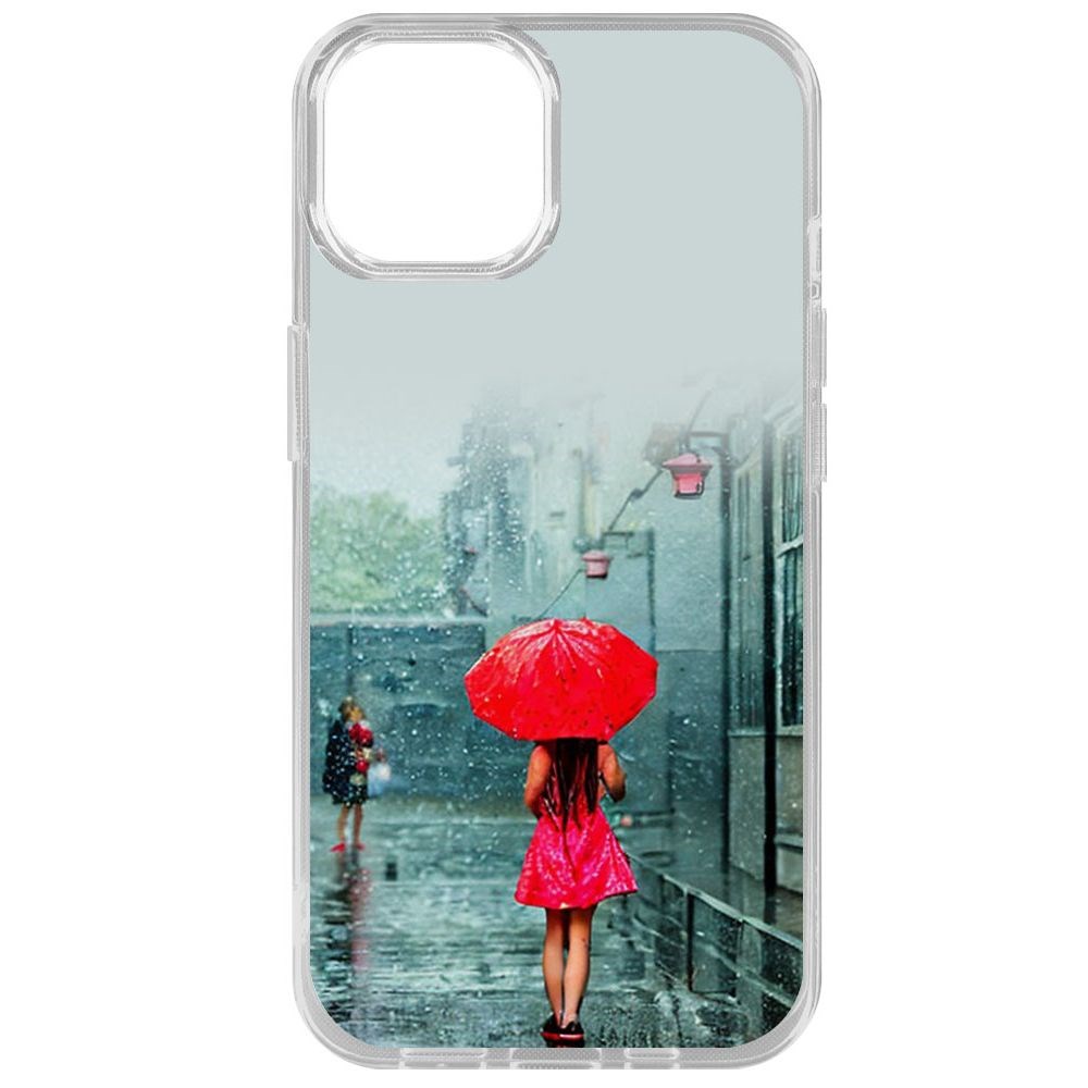 

Чехол-накладка Krutoff Clear Case Красный зонтик для iPhone 14, Прозрачный