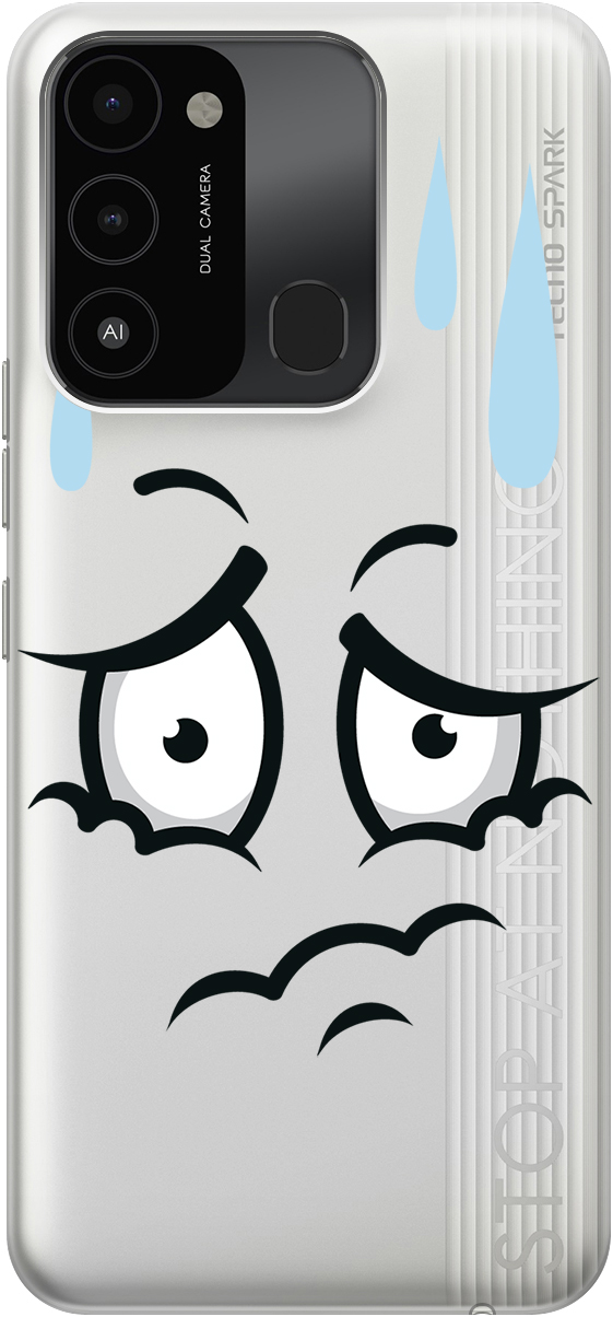 

Силиконовый чехол на Tecno Spark 8C / Go 2022 "Confused Face", Прозрачный;белый;голубой, 20001472