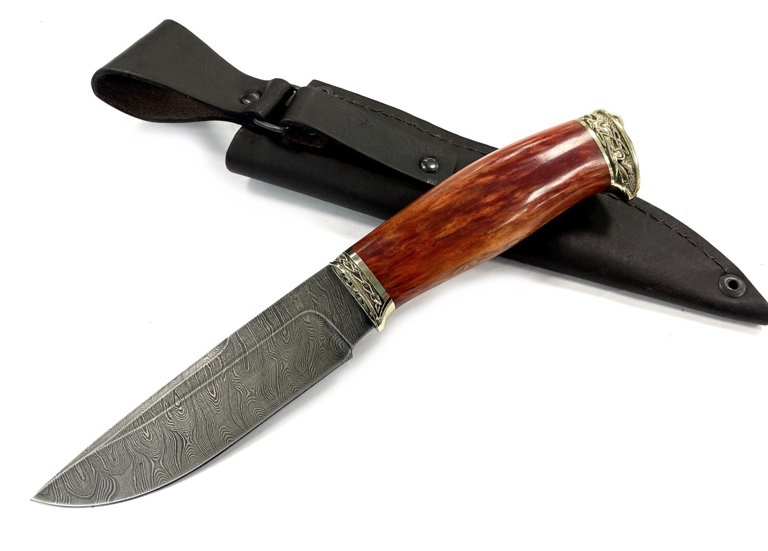 Нож Мастерская Семина Соболь, дамасская сталь, стаб. карельская береза, мельхиор