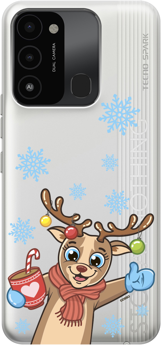 

Силиконовый чехол на Tecno Spark 8C / Go 2022 "Christmas Deer", Прозрачный;красный;коричневый, 20001472